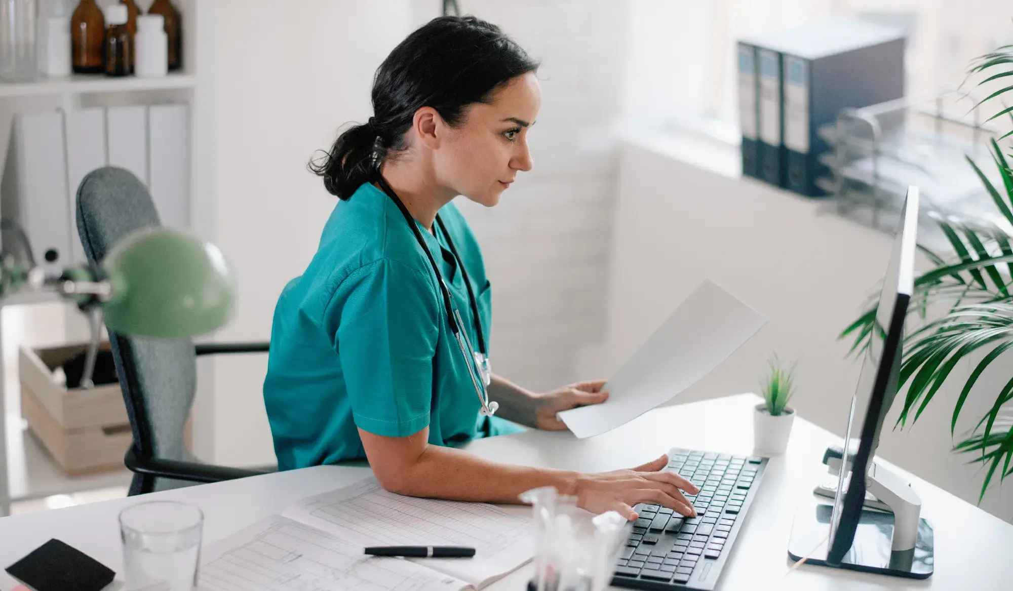 Nurse using laptop